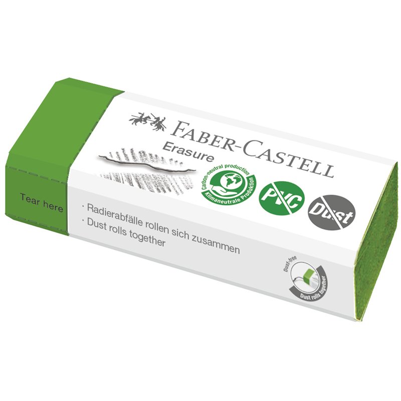 превью Ластик Faber-Castell «Erasure» PVC-Free & Dust-Free, прямоугольный, картонный футляр, 63×22×13мм, светло-зеленый