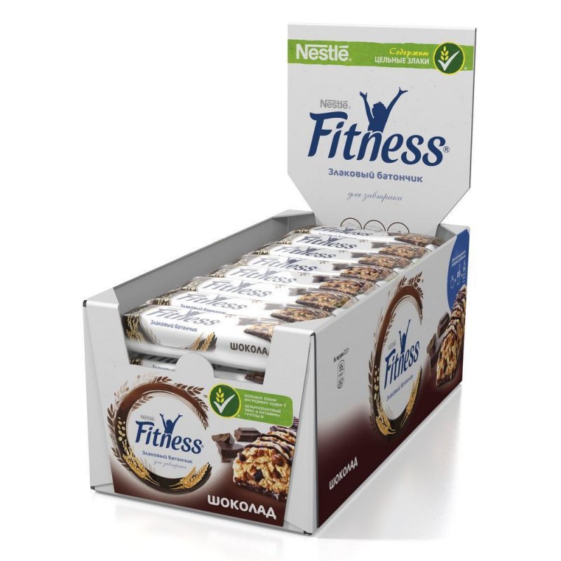 превью Батончики мюсли Fitness с цельными злаками и шоколадом (16 батончиков по 23.5 г)
