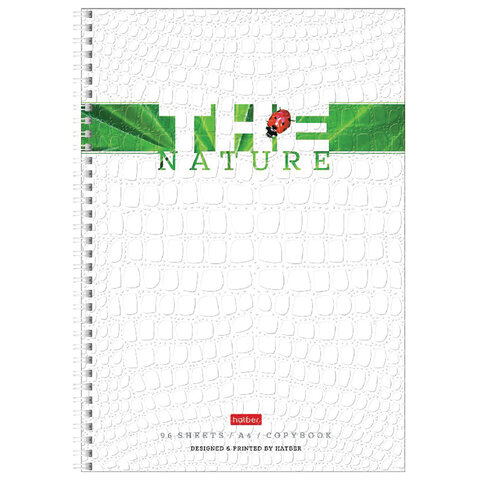 Тетрадь А4, 96 л., HATBER гребень, клетка, тиснение CROCO, «Nature» (4 вида в спайке)