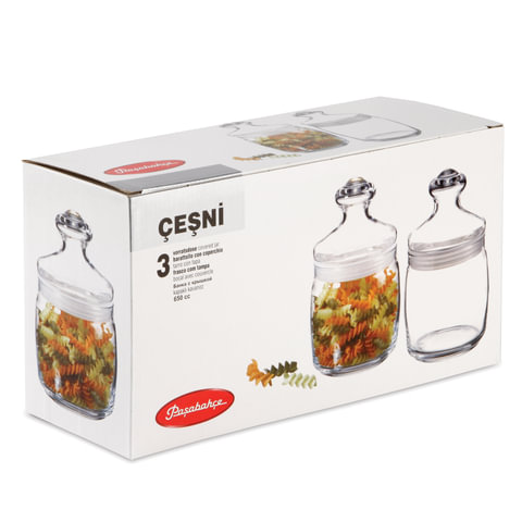 Банки с крышкой для сыпучих продуктов PASABAHCE, набор 3 шт., «Cesni», 650 мл, стекло