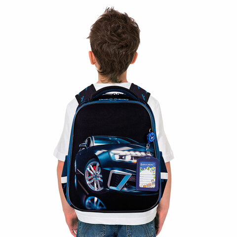 Ранец BRAUBERG FIT, 2 отделения, «Super car», 38×27х14 см