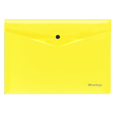 Папка-конверт на кнопке Berlingo «Neon» А4, 200мкм, прозрачная желтый неон