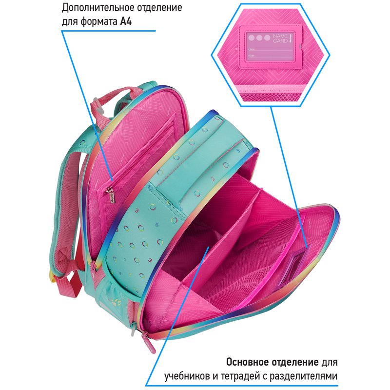 Ранец Berlingo Expert Mini «Кошечка» 36×27×14см, 2 отделения, 2 кармана, анатомическая спинка, мешок для обуви