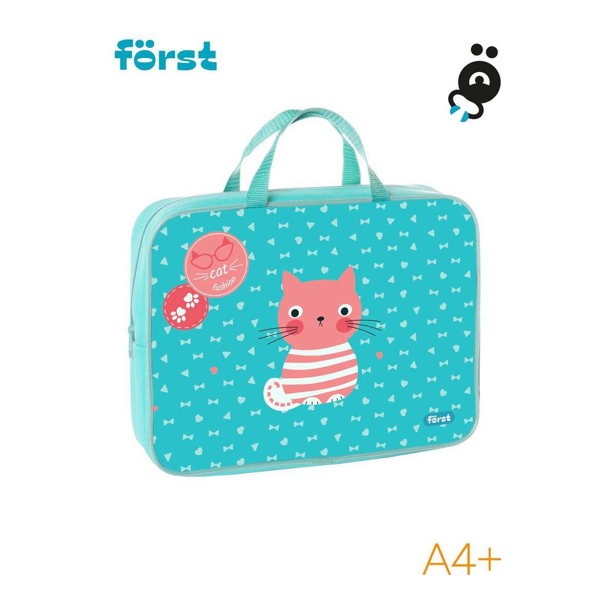 Папка текстильная с ручками 1 отделение, А4 Först «Orange cat», 350×265×80мм, текстиль, на молнии