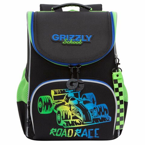 Ранец GRIZZLY анатомическая спинка, с мешком для обуви, для мальчиков, ROAD RACE, 33×25х13 см