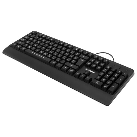 Клавиатура проводная USB, 104 клавиши, LED-подсветка, SONNEN K305, черная