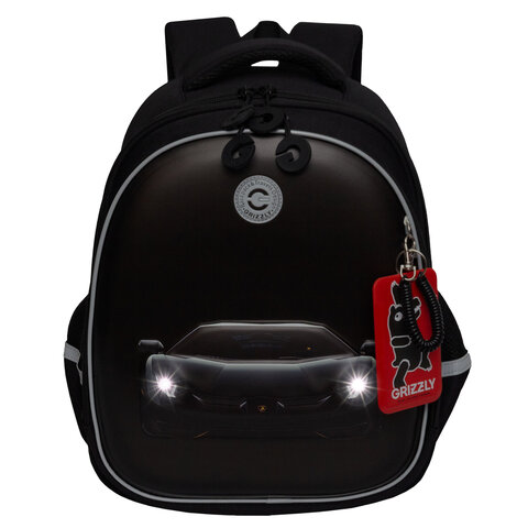 Ранец GRIZZLY анатомическая спинка, c бейджем, для мальчиков, «BLACK CAR», 36×28х20 см