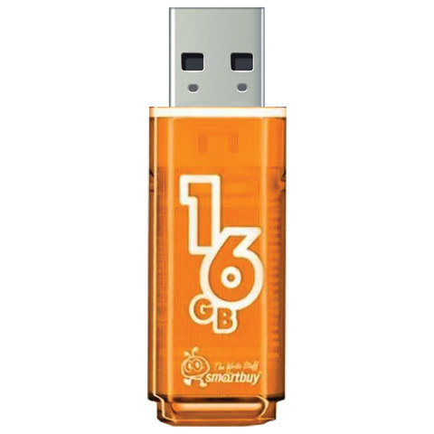 Флэш-диск 16 GB, SMARTBUY Glossy, USB 2.0, оранжевый