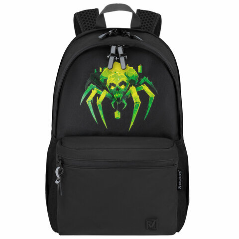 Рюкзак BRAUBERG FASHION CITY универсальный, 2 отделения, Green Spider, черный, 46×31х15 см