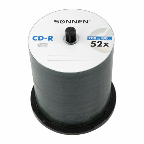 Диски CD-R SONNEN 700Mb 52x Cake Box (упаковка на шпиле) КОМПЛЕКТ 100шт
