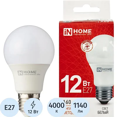 Лампа светодиодная In Home 12 Вт E27 A 4000 К 1140 Лм матовая (4690612020242)