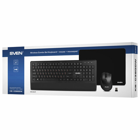 Набор беспроводной SVEN KB-C3800W, клавиатура, мышь 5 кнопок + 1 колесо-кнопка, коврик
