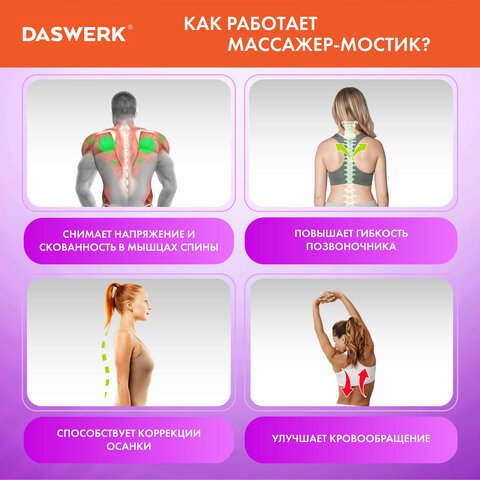 Массажер для спины/мостик для растяжки PREMIUM, 3 уровня нагрузки, фиолетовая вставка, DASWERK