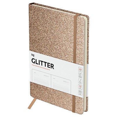 Ежедневник недатированный, А5, 136л., твердый переплет, диз. картон, BG «Glitter. Bronze», бронзовый, на резинке, карман