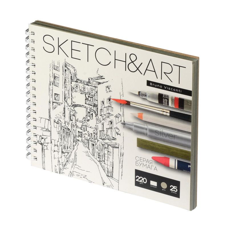 Скетчбук SKETCH&ART 180×155мм 25л СЕРЫЙ 220г на гребне д/скетч 1-25-563/02