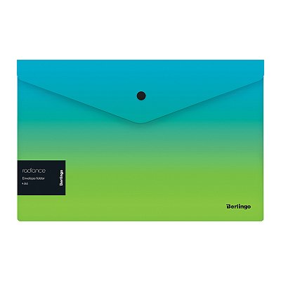 Папка-конверт на кнопке Berlingo «Radiance», 180мкм, голубой/зеленый градиент, с рисунком
