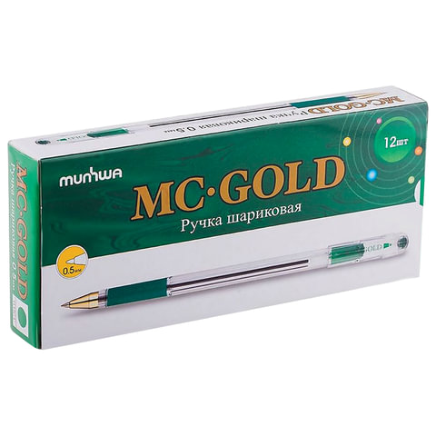 Ручка шариковая масляная с грипом MUNHWA «MC Gold», зеленая, корпус прозрачный, узел 0.5 мм, линия письма 0.3 мм