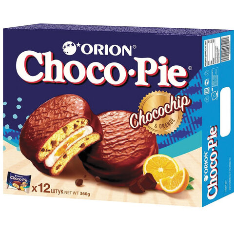 превью Пирожное Orion Choco Pie Chocochip с апельсином и кусочками шоколада 360 г (12 штук в упаковке)