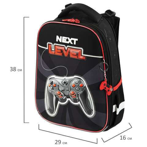 Ранец BRAUBERG PREMIUM, 2 отделения, с брелком, «Next level», 3D панель, 38×29х16 см