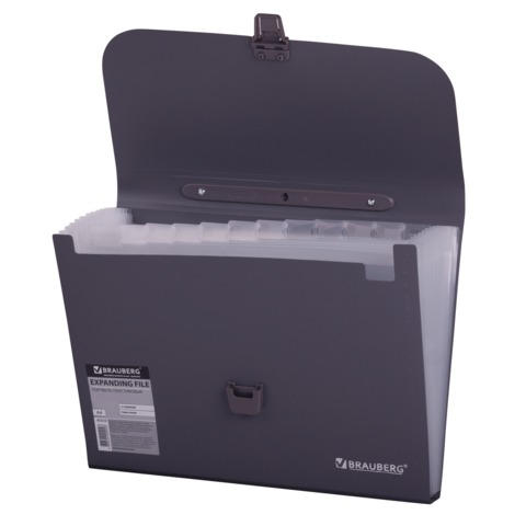 Портфель пластиковый BRAUBERG "Comfort", А4, 327х254х30 мм, 13 отделений, пластиковый индекс, темно-серый