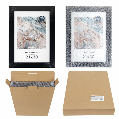 Рамка 21×30 см небьющаяся, КОМПЛЕКТ 3 шт., багет 29 мм, МДФ, BRAUBERG «Basic», черная