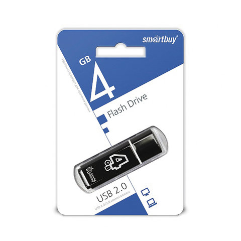 Флэш-диск 4 GB, SMARTBUY Glossy, USB 2.0, черный