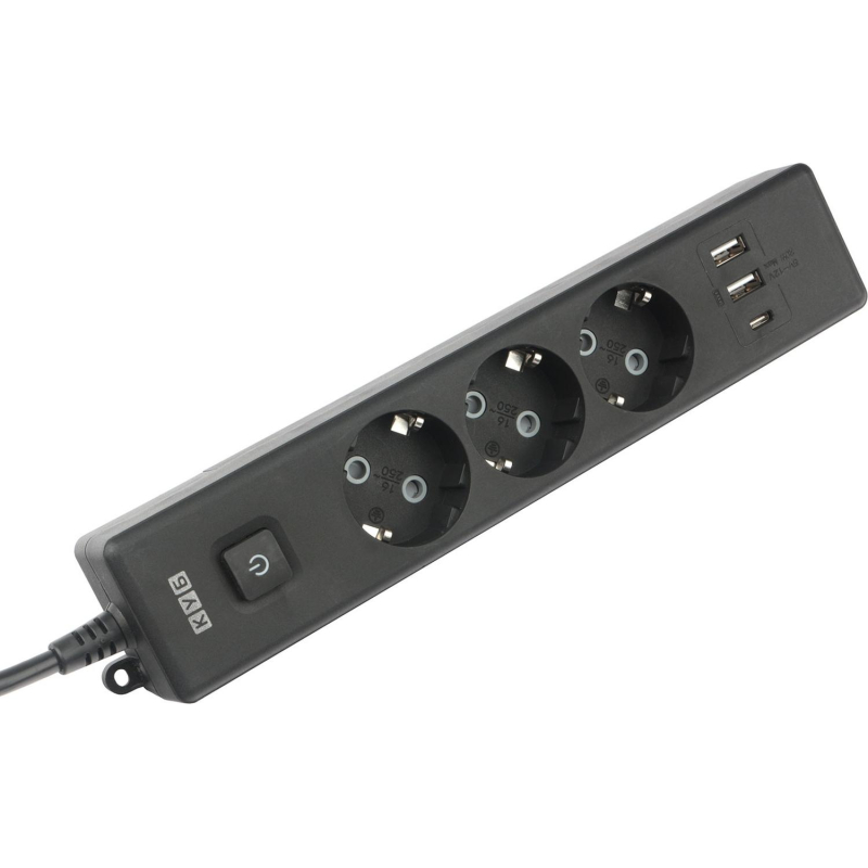 Удлинитель Power Cube, 3р с/з вык.,3USB, 3500 Вт, 16А,1.9 м, 3×1.0 (черный)