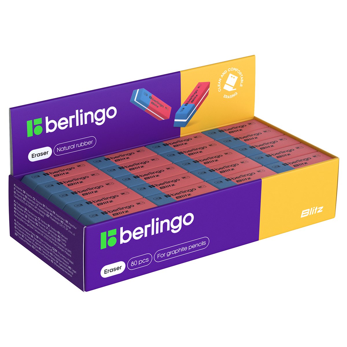 Ластик Berlingo «Blitz», скошенный, комбинированный, натуральный каучук, 42×14×8мм