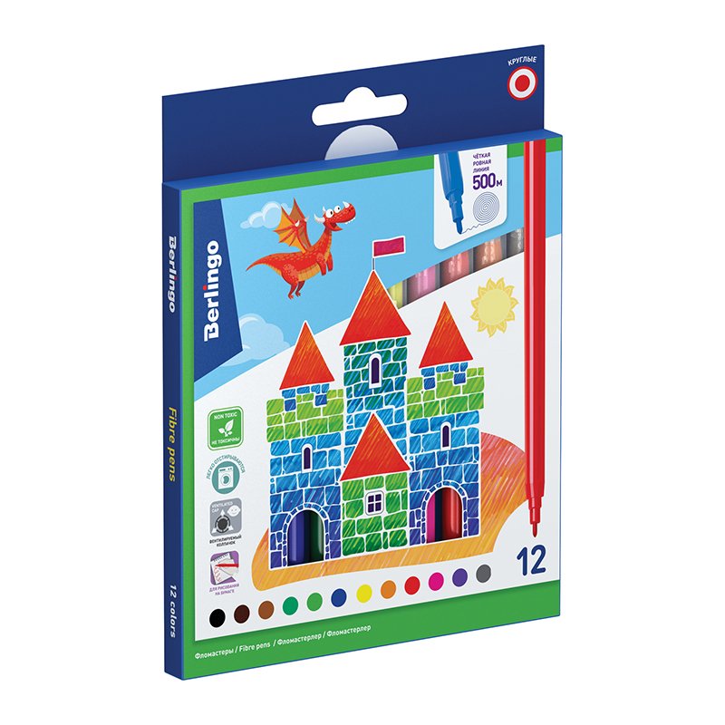 превью Фломастеры Berlingo «Замки», 12цв., смываемые, картон, европодвес