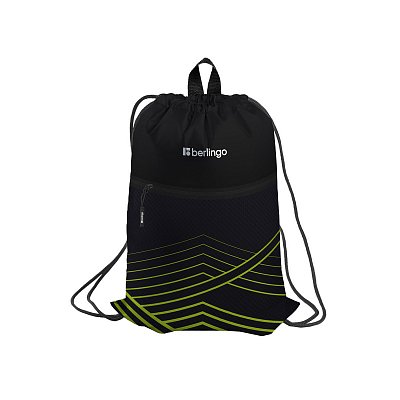 Мешок для обуви 1 отделение Berlingo «Black and green geometry», 360×470мм, карман на молнии