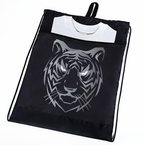 Мешок для обуви BRAUBERG, с петлёй, карман на молнии, 47×37 см, «Tiger»