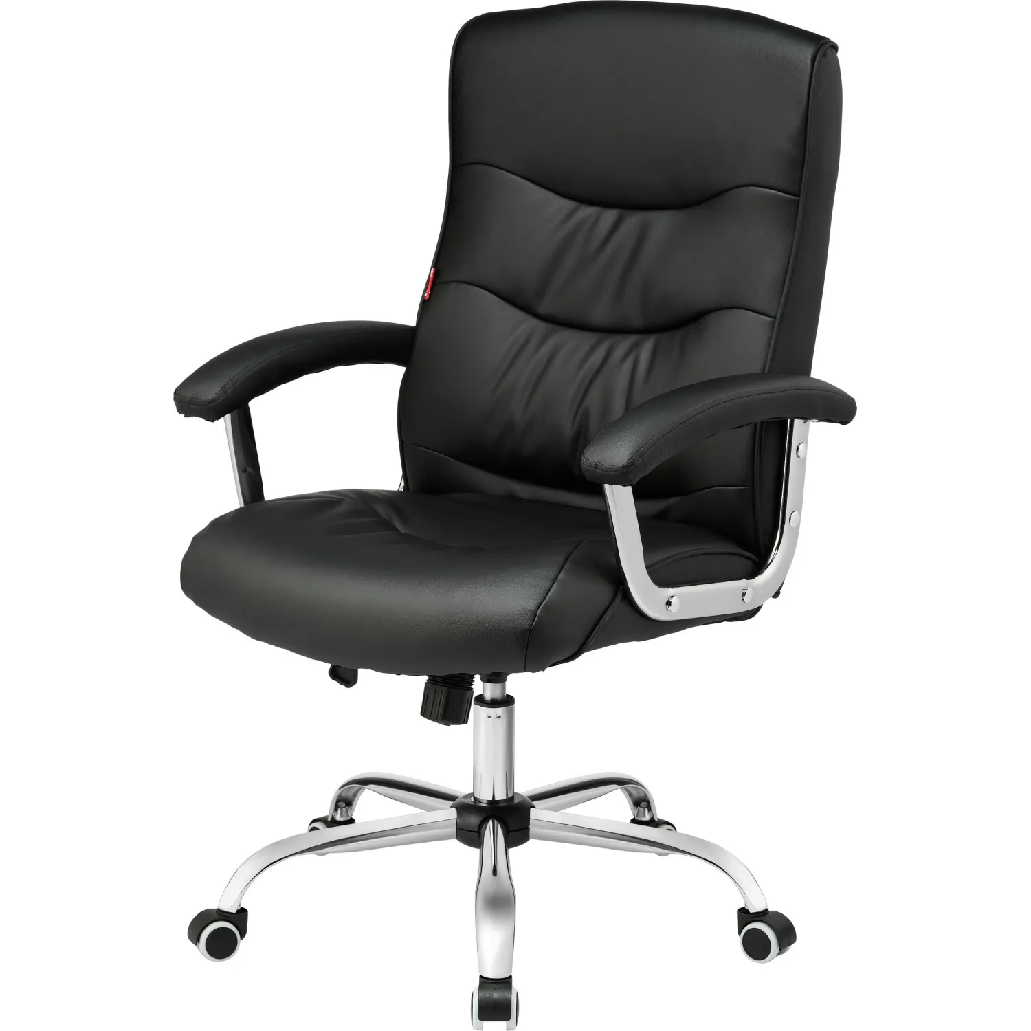 Кресло для руководителя Комус Мебель (Easy Chair) 550 чёрное (рециклированная кожа с компаньоном, металл хромированный)