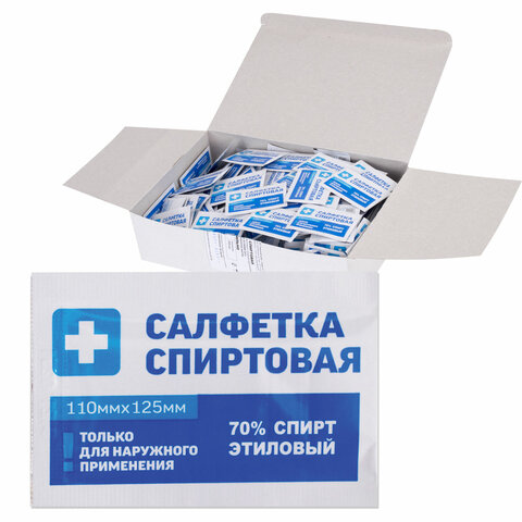 Спиртовые салфетки антисептические 110×125 мм КОМПЛЕКТ 250 шт. ГРАНИкороб