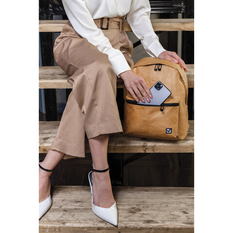 Рюкзак BRAUBERG MIRACLE крафтовый с водонепроницаемым покрытиемпесочный34×26х11 см229890