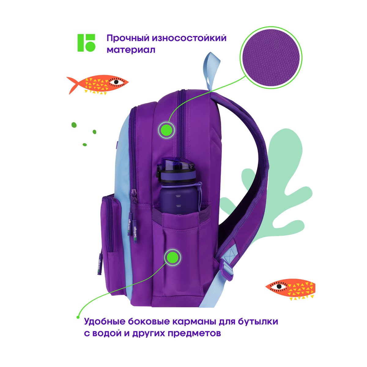Рюкзак Berlingo «Envy» 2 отделения, 4 кармана, уплотненная спинка, 39×28×17см, голубой