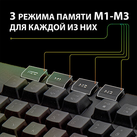 Клавиатура проводная игровая SONNEN KB-7700, USB, 104 клавиши + 10 программируемых клавиш, 3 режима подсветки, черная
