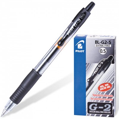 Ручка гелевая PILOT BL-G2-5 авт.резин.манжет.черная 0,3мм