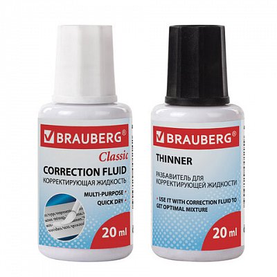 Корректирующий набор BRAUBERG: корректирующая жидкость + разбавитель, 20+20 мл