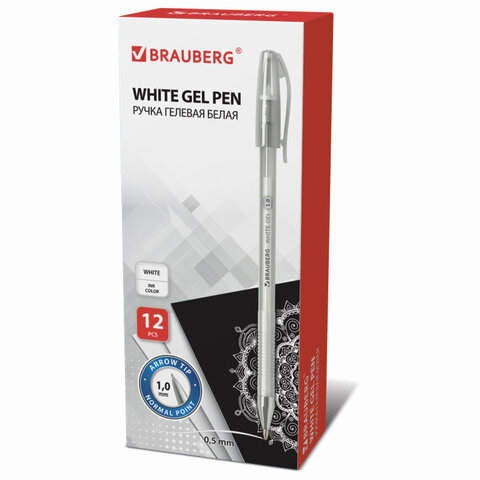 Ручка гелевая BRAUBERG «White Pastel», БЕЛАЯ, корпус прозрачный, узел 1 мм, линия письма 0.5 мм