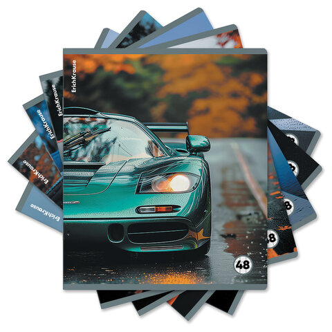 превью Тетрадь обложка пластик, А5, 48 л., скоба, клетка, ERICH KRAUSE, «Rain Drive» (микс в спайке)