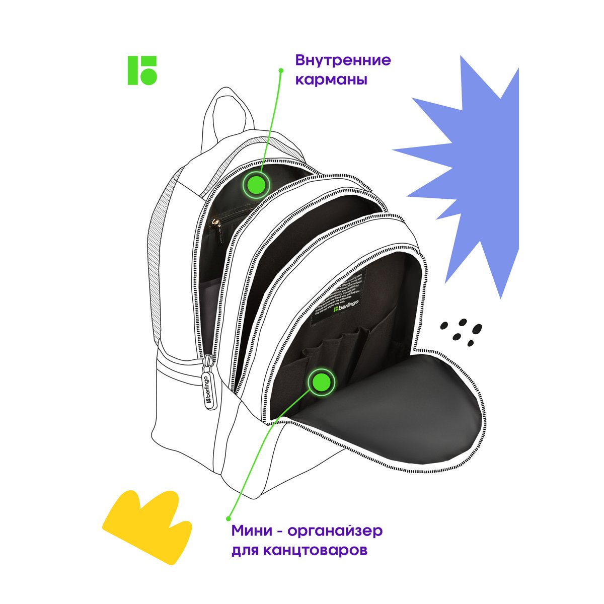 Рюкзак Berlingo inStyle «Start» 41×27×20 см, 3 отделения, 2 кармана, эргономичная спинка
