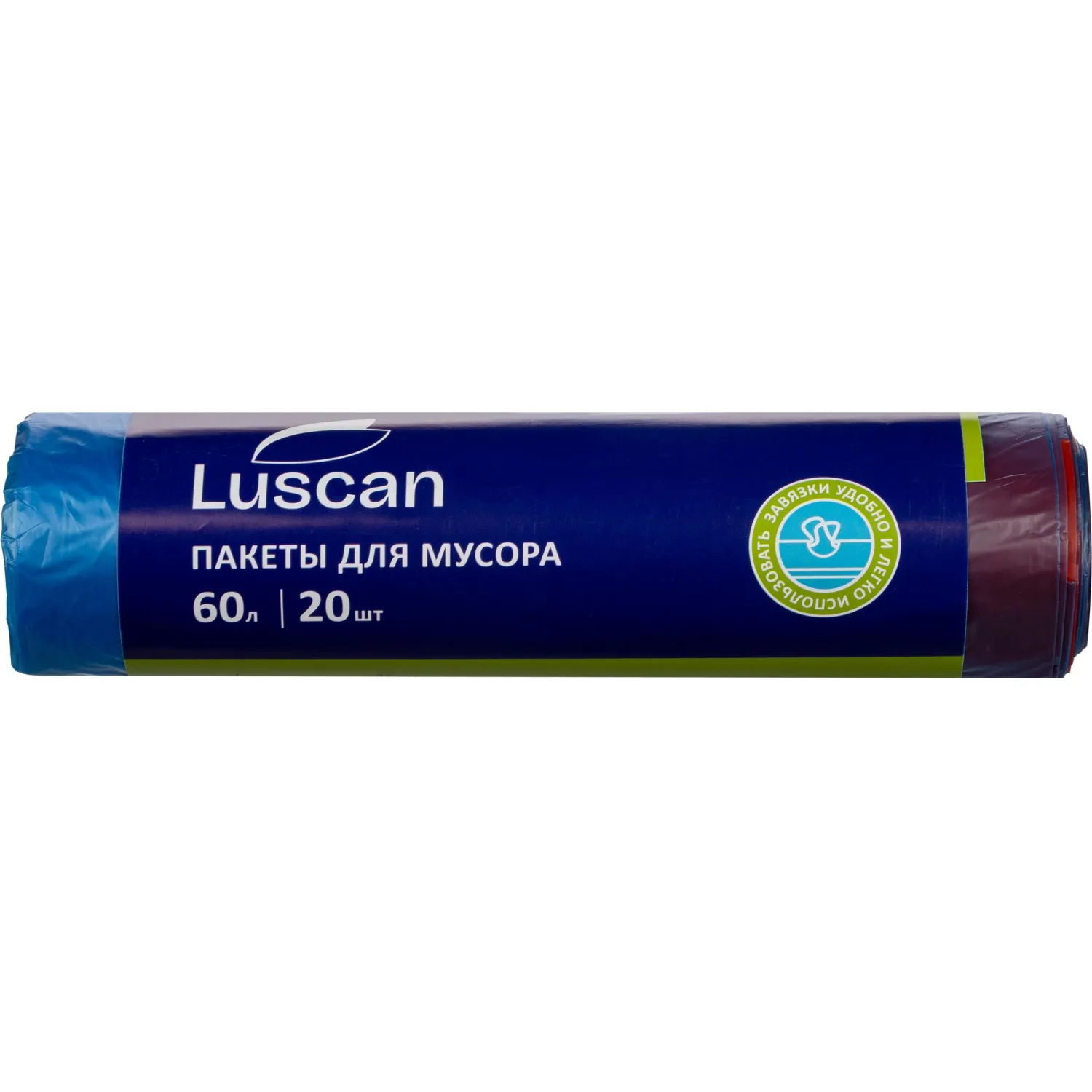 Мешки для мусора Luscan 60 л с завязками синие (ПНД 30 мкм, 20 штук)