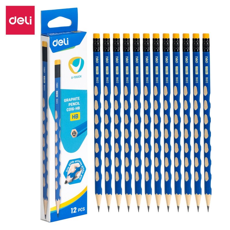 Карандаш чернографитный Deli U-Touch HB 6-гр, с ласт, с углубл, синий EC016-HB