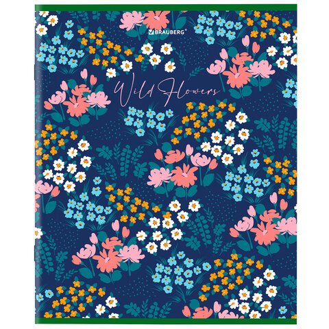 Тетрадь А5, 96 л., BRAUBERG, скоба, клетка, глянцевая ламинация, «Wild Flowers»