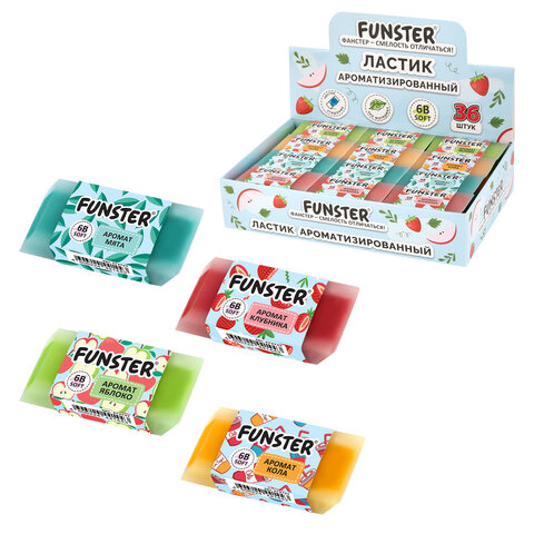 превью Ластик ароматизированный FUNSTER (ФАНСТЕР) «SWEET», 54×23х10 мм, скошенный, картонный держатель, экологичный ПВХ, ассорти