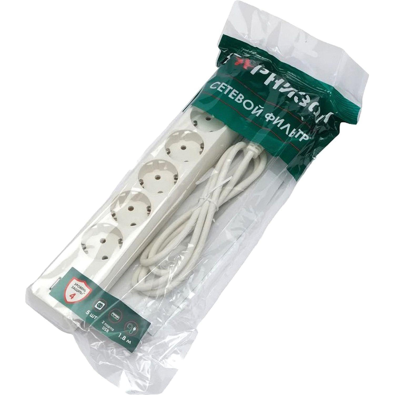 Сетевой фильтр Гарнизон ECL-5-U2-W-1.8 5р/1.8м, 10А, 2xUSB, белый