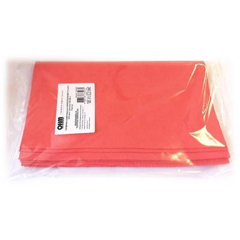 Салфетки хозяйственные Микрополимер микрофибра 40×35 см 310 г/кв. м красные 5 штук в упаковке