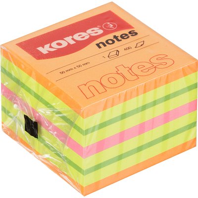 Стикеры Kores CUBO 50×50мм, смешан. неон. цв (оранж, желт, зелен, роз) 400л 48460