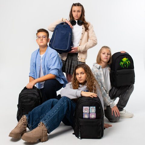 Рюкзак BRAUBERG FASHION CITY универсальный, 2 отделения, Green Spider, черный, 46×31х15 см