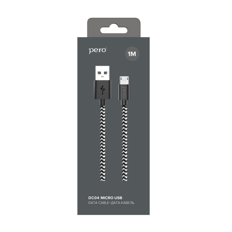 Кабель USB PERO DC-04 micro-USB, 2А, 1м, Silver-black